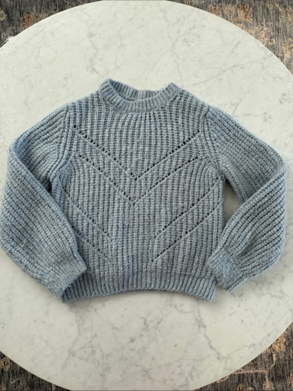 Mango Blue Chunky Knit Sweater Size M Mock Neck